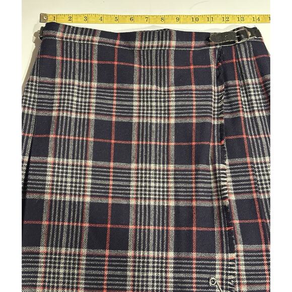 Vintage Pure New Wool Skirt Pleated UK Green Navy Blue Plaid UK 10 USA Size 12 - Picture 7 of 7